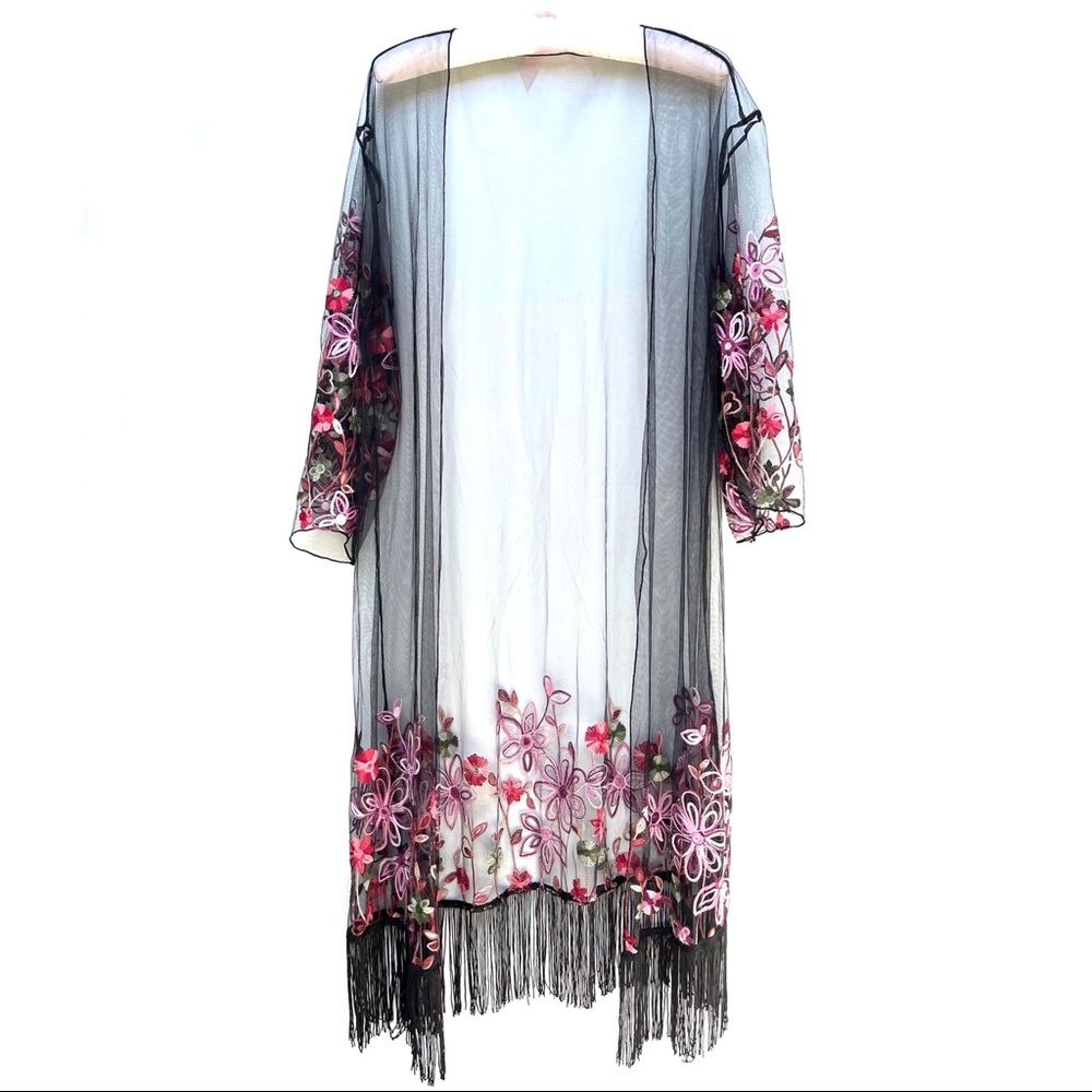 🌸 Embroidered Mesh Cover-Up w/ Fringe 🌸
